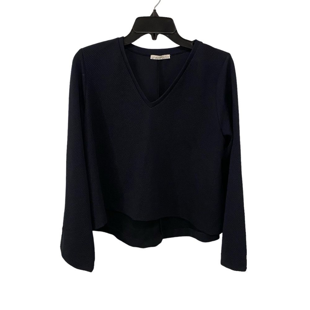 Zara Trafaluc Dark Navy Blue Textured Knit High Low V-Neck Oversized Top Medium